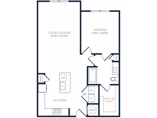 1 Bed, 1 Bath B 6-637 floor plan